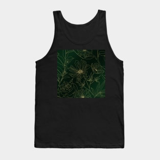 Gold Flowers Outlines Green Gradient Elegant Design Tank Top